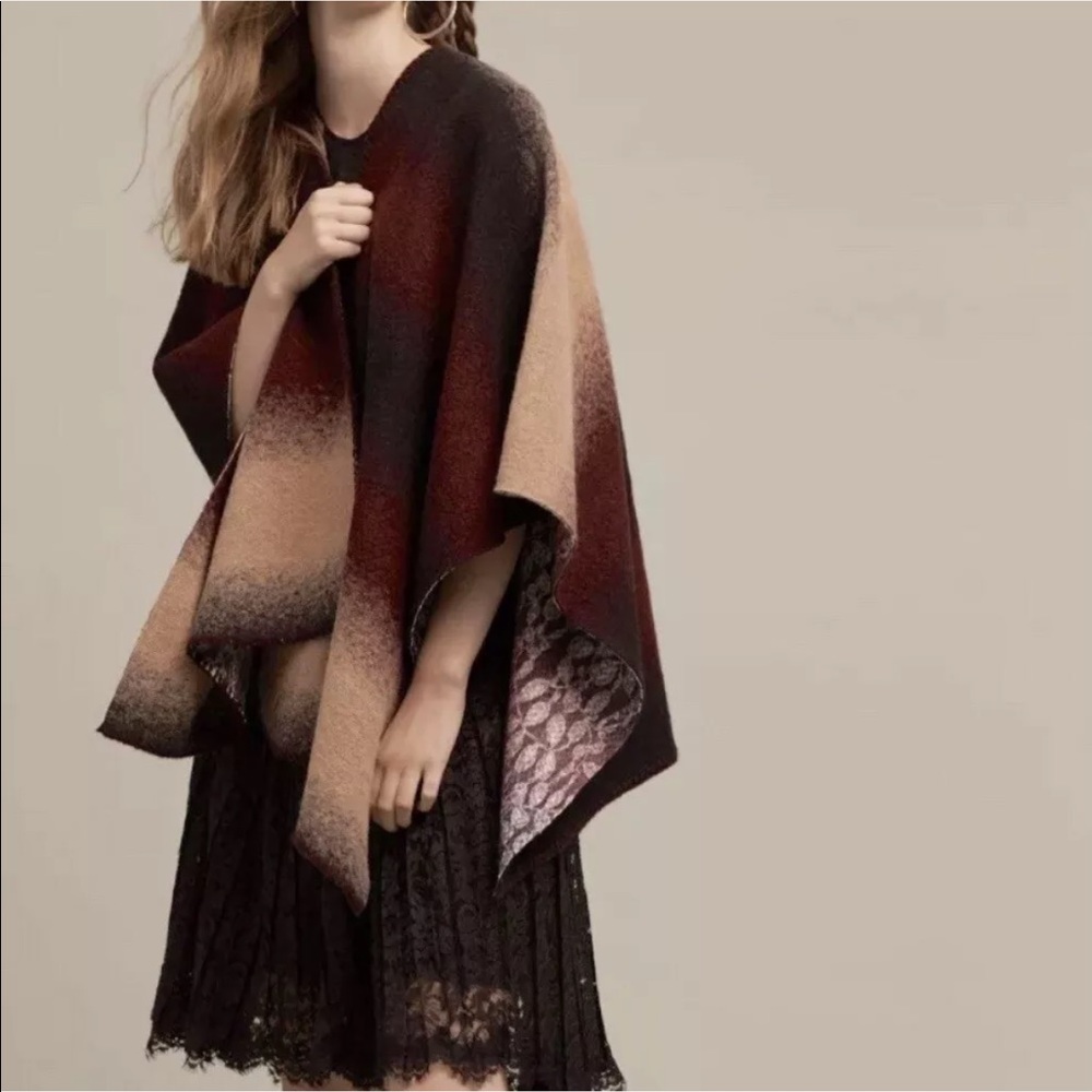 Anthropologie Poncho Wrap Cape Reversible Wool